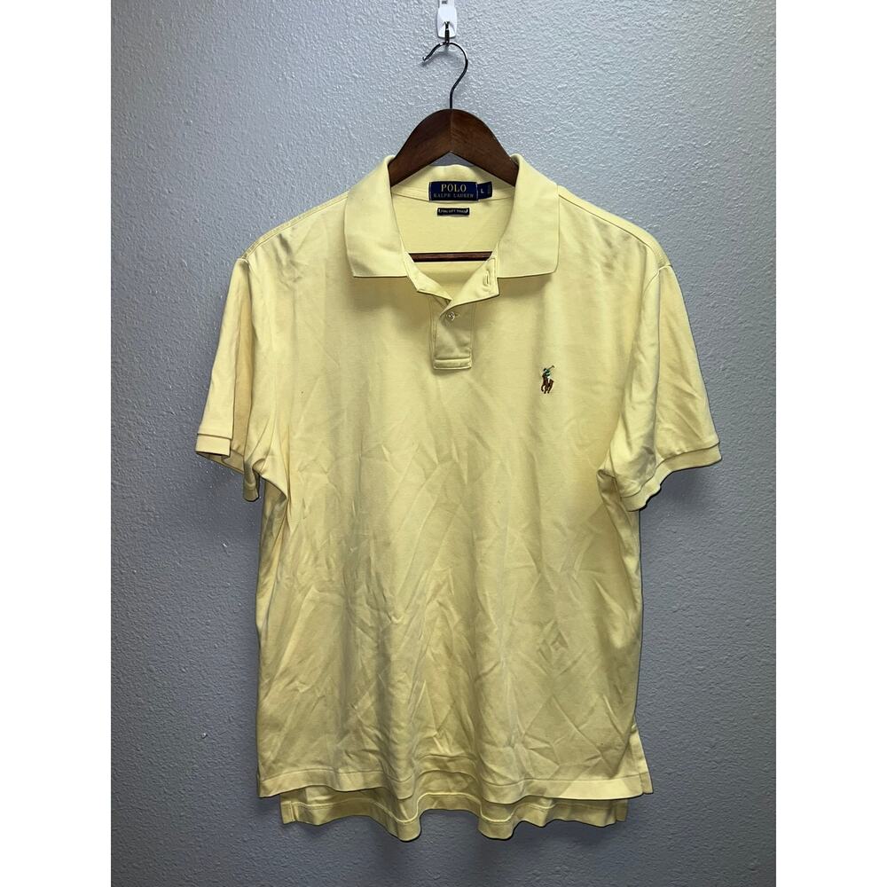 Polo Ralph Lauren Yellow Polo Shirt Short Sleeve Pony Logo PRL Dress Top Large